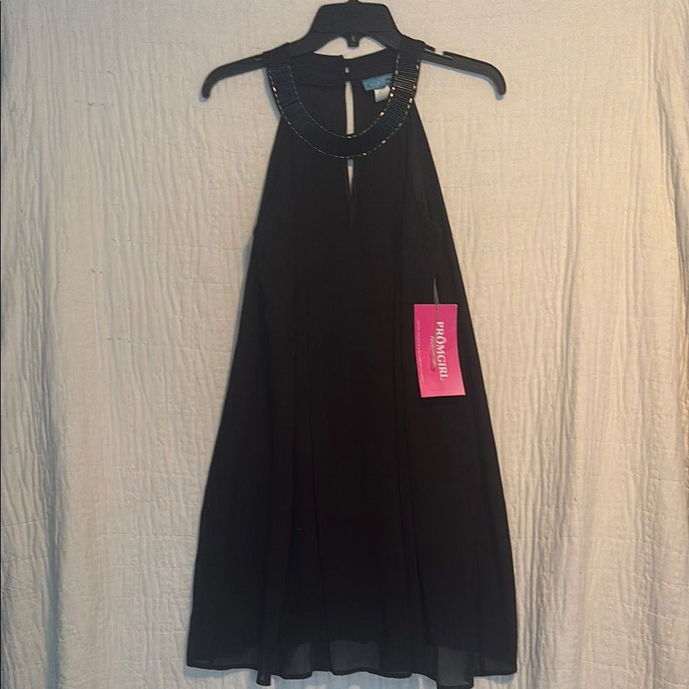 PromGirl Black A-Line Halter Mini Dress